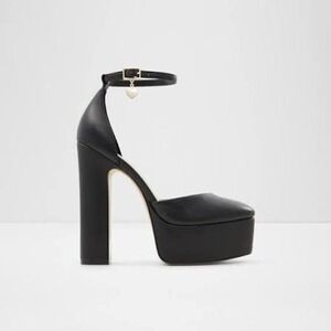 ALDO Jacey Women's Black Block Heel Faux Leather Platform Ankle Strap |‎ Size 8